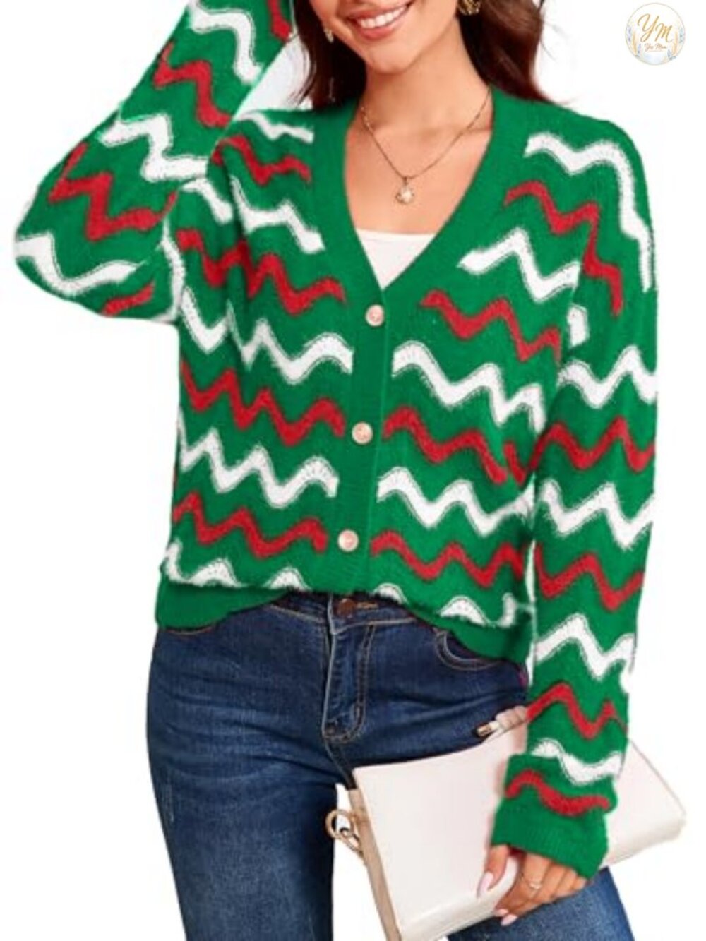 Women's Christmas Cardigan Reindeer Button Knit Open Front Sweater
